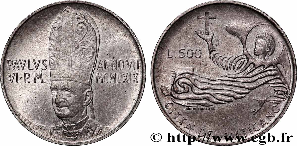 VATICAN AND PAPAL STATES 500 Lire Paul VI an VII 1969 Rome AU