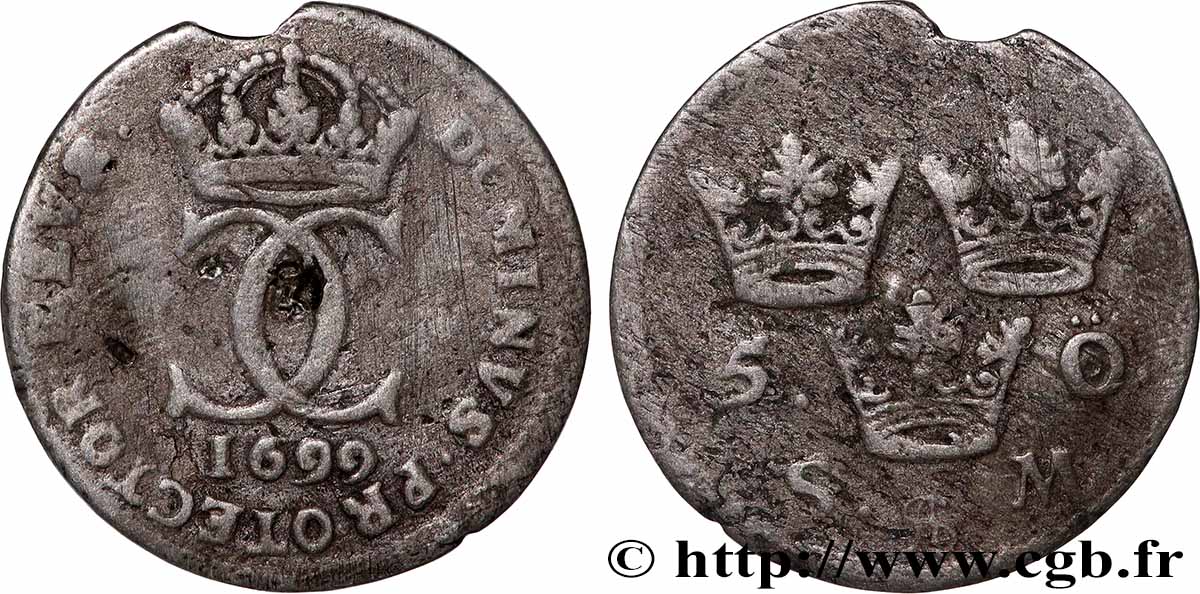 SVEZIA 5 Ore roi Charles XII 1699 Stockholm q.BB