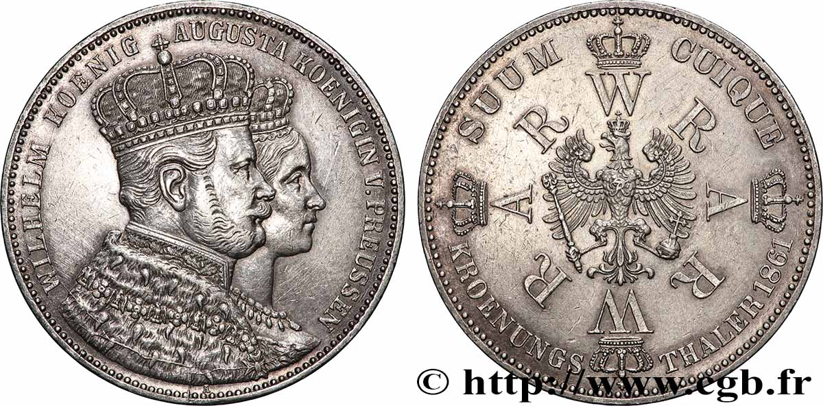 GERMANY - PRUSSIA 1 Thaler couronnement de Guillaume Ier et Augusta 1861 Berlin AU