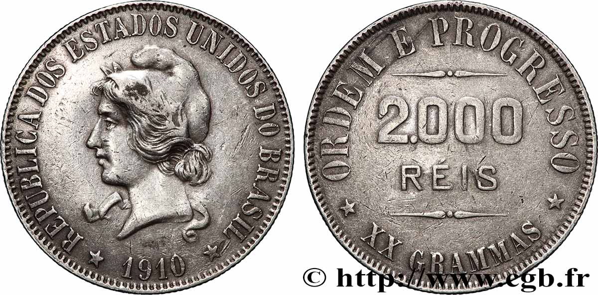 BRÉSIL 2000 Reis 1910 Rio de Janeiro TTB