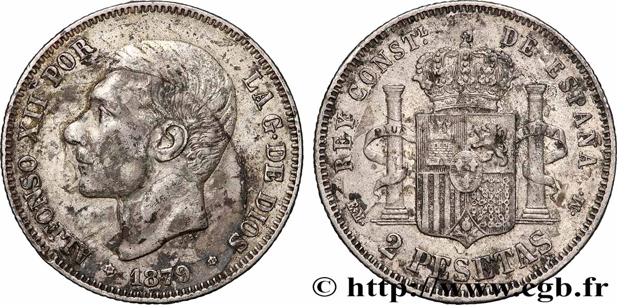 ESPAGNE 2 Pesetas Alphonse XII (1879) 1879 Madrid TTB