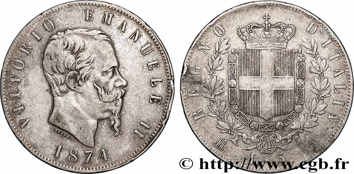ARGENT D INVESTISSEMENT 5 Lire 1874 Milan TTB
