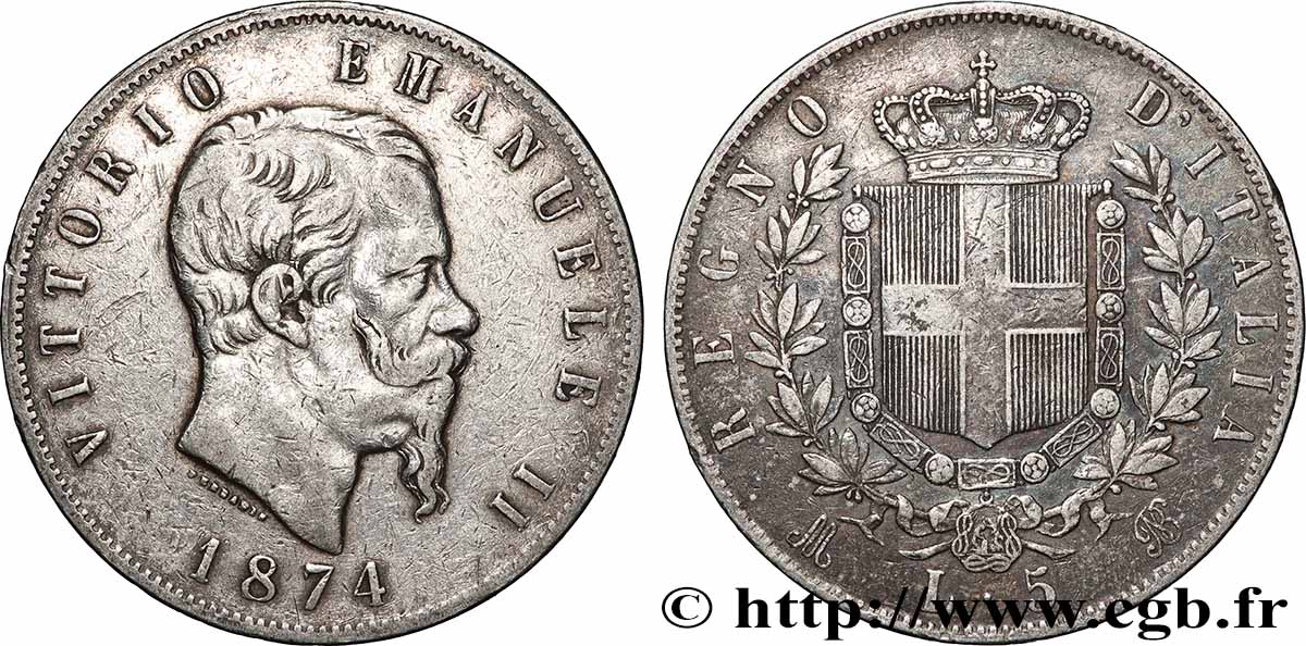 ARGENT D INVESTISSEMENT 5 Lire 1874 Milan TTB