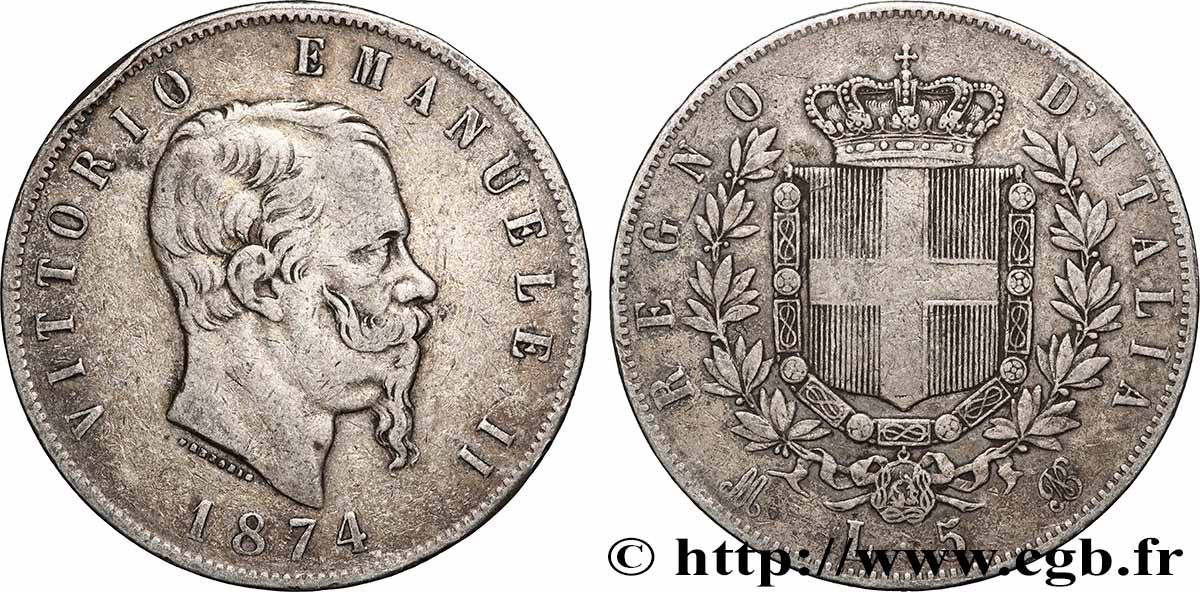 ARGENT D INVESTISSEMENT 5 Lire 1874 Milan TTB