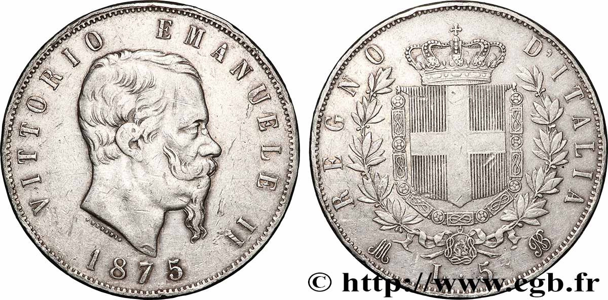 ARGENT D INVESTISSEMENT 5 Lire 1875 Milan TTB