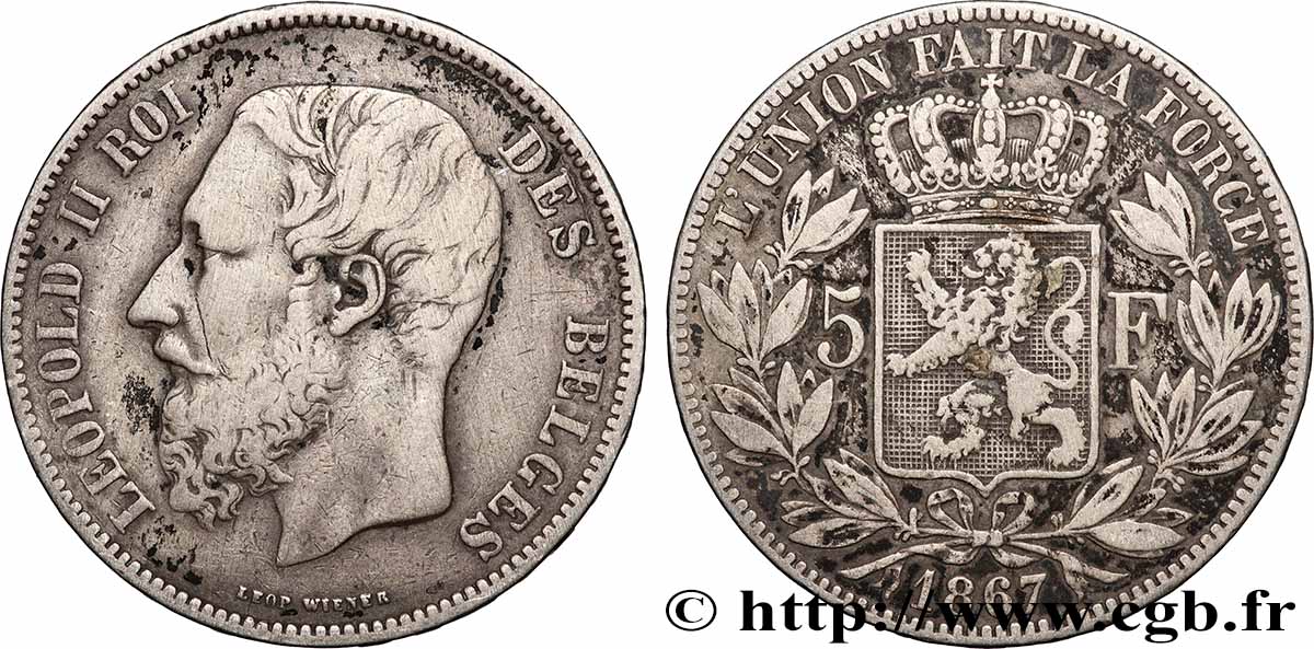 ARGENT D INVESTISSEMENT 5 Francs 1867 Bruxelles TTB
