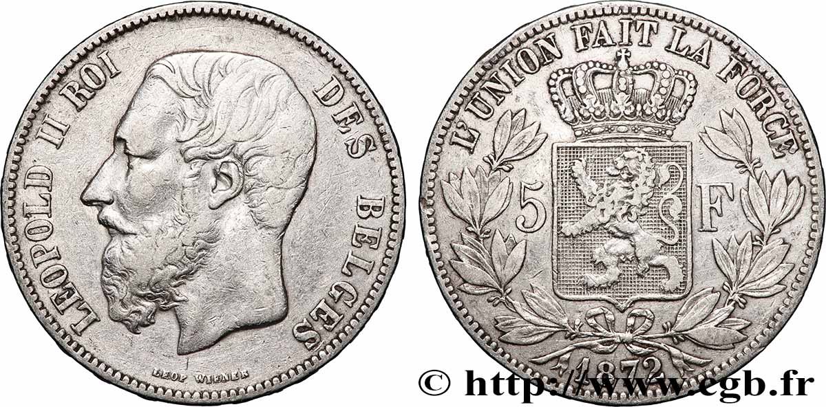 SILBER-INVESTMENT 5 Francs 1872 Bruxelles SS