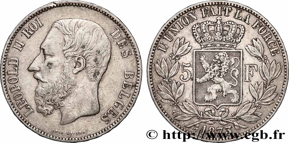 SILBER-INVESTMENT 5 Francs 1873 Bruxelles SS
