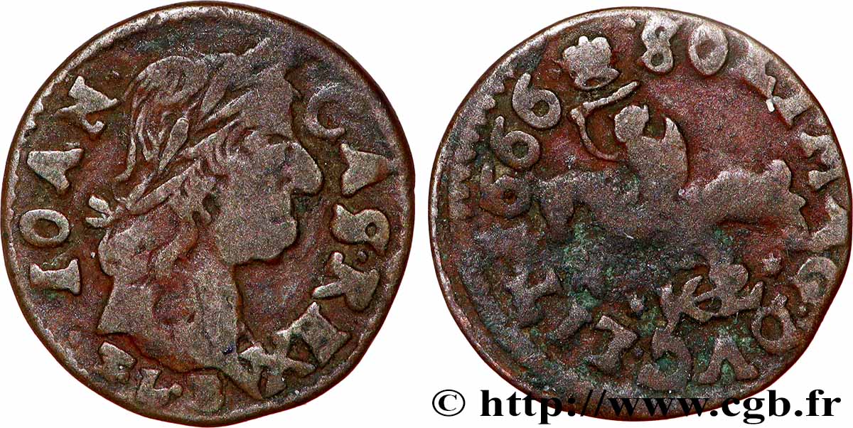 LITUANIE - JEAN CASIMIR II 1/3 Gros Jean II Casimir Vasa 1666 Vilnius VF