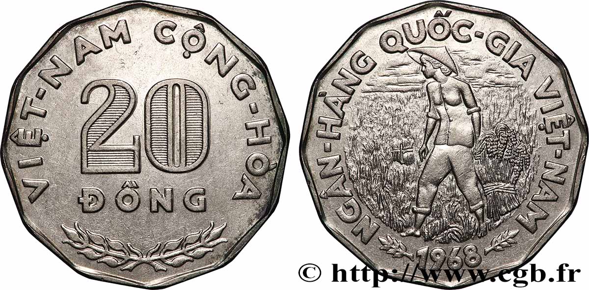 VIETNAM DEL SUR 20 Dong “Viêt-Nam Cong Hòa” FAO 1968 EBC