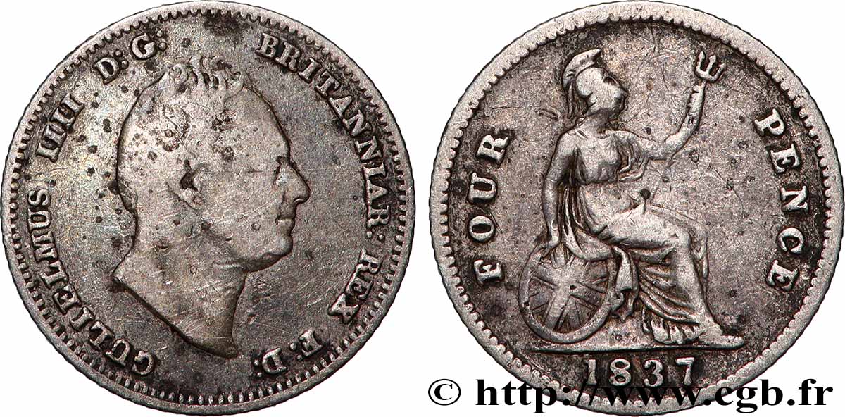 ROYAUME-UNI 4 Pence ou Groat Guillaume IV 1837 TB