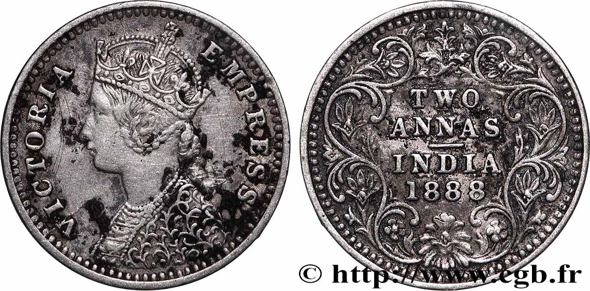 INDIA BRITANNICA 2 Annas Victoria 1888 Bombay BB