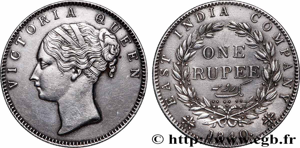 BRITISCH-INDIEN 1 Roupie East India Company Victoria 1840 Bombay SS