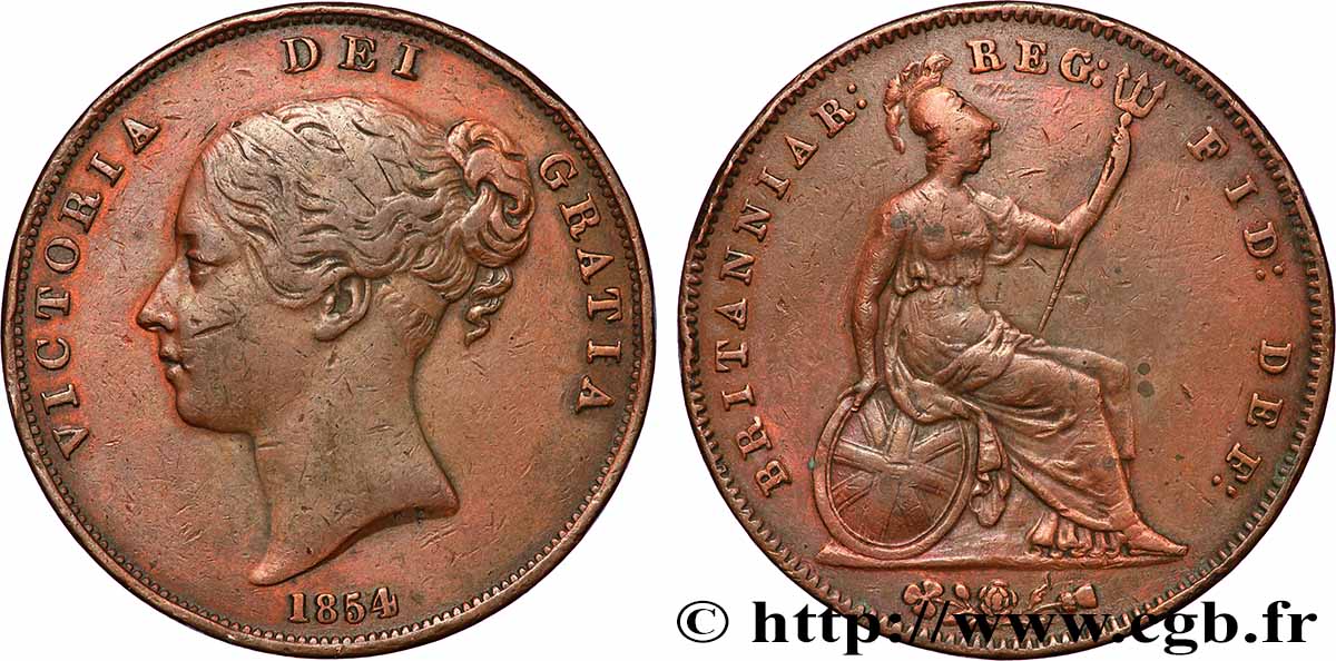 ROYAUME-UNI 1 Penny Victoria “tête jeune” 1854 TTB