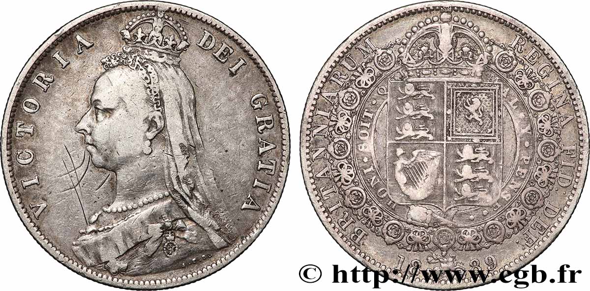 UNITED KINGDOM 1/2 Crown Victoria buste du jubilé 1889 XF