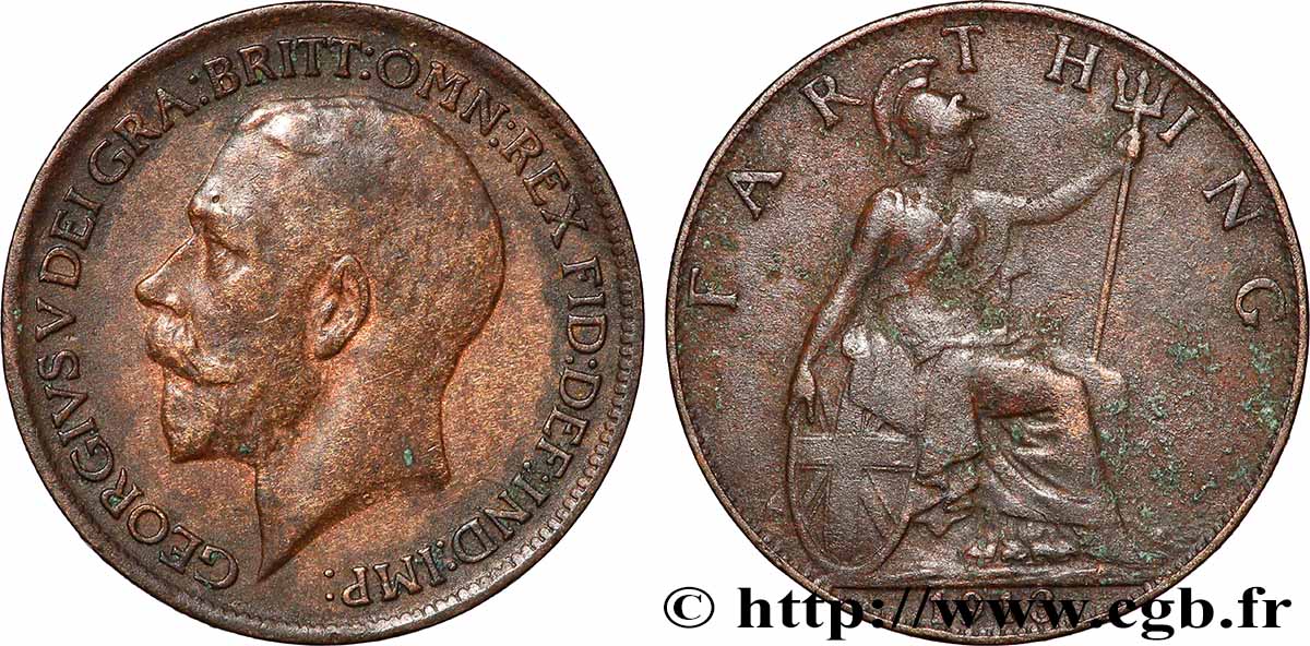 UNITED KINGDOM 1 Farthing Georges V 1913 XF