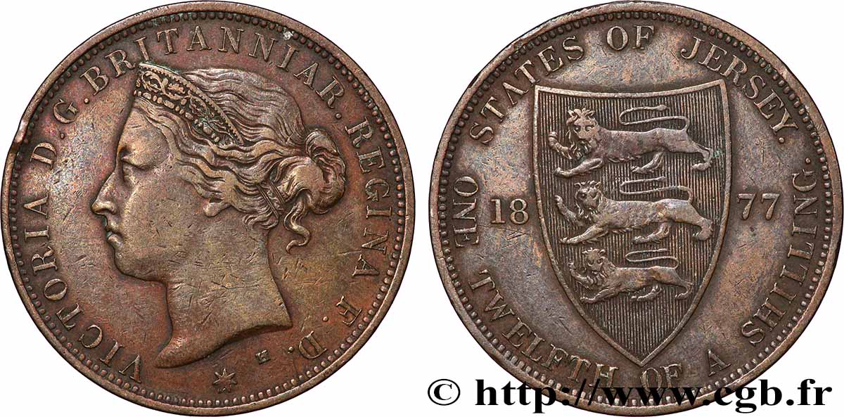 JERSEY 1/12 Shilling Victoria 1877 Heaton XF