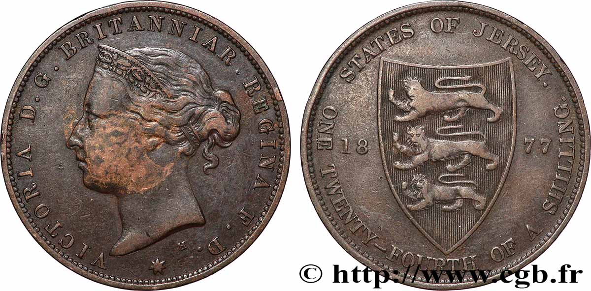 JERSEY 1/24 Shilling Victoria 1877 Heaton XF