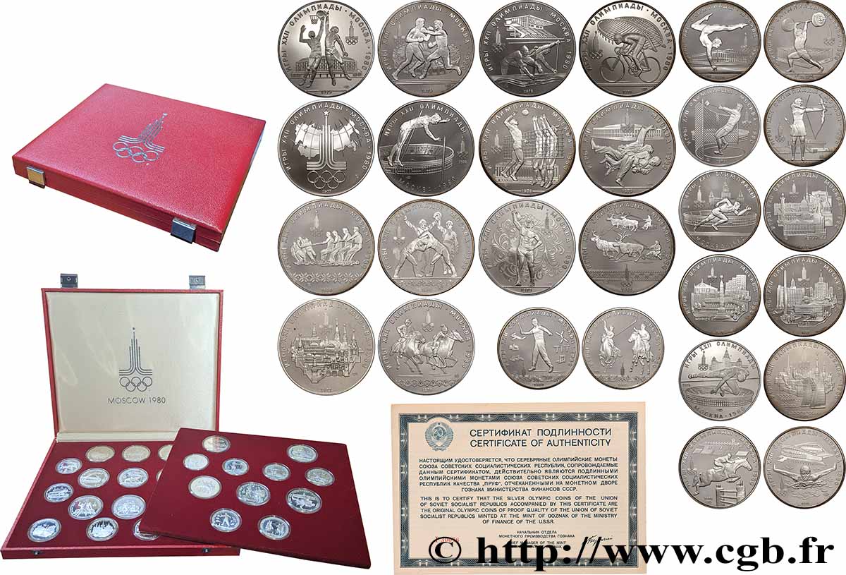 RUSSIA - USSR Coffret 5 x 10 roubles et 6 x 5 roubles Proof Jeux Olympiques de Moscou 1980 MS
