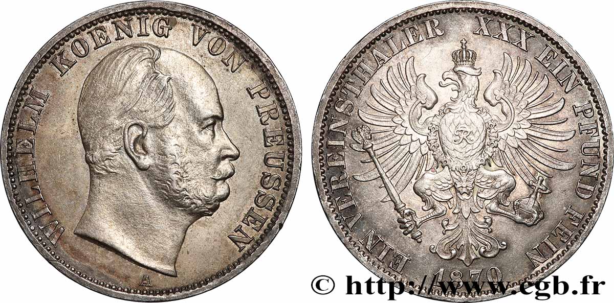 GERMANY - PRUSSIA 1 Thaler Guillaume Ier 1870 Berlin AU