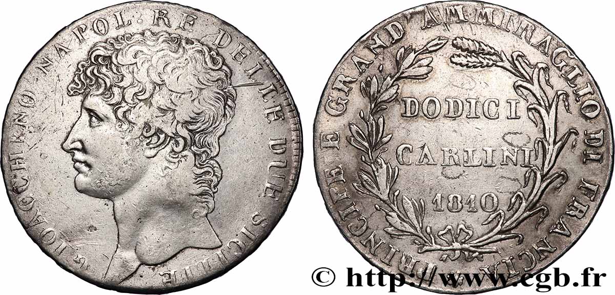 ITALIE - ROYAUME DE NAPLES - JOACHIM MURAT Piastre de 12 Carlini, 1er type 1810 Naples TTB+