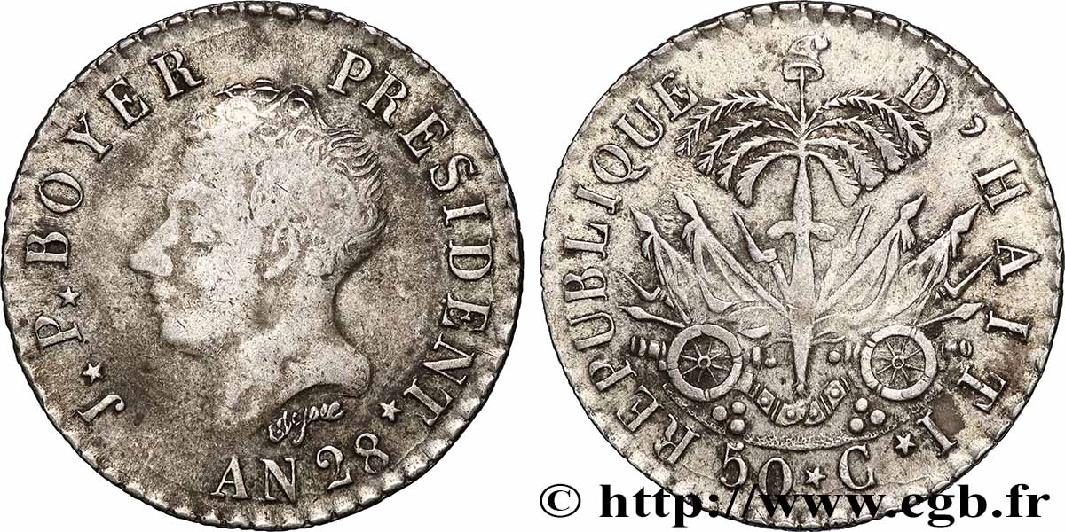HAÏTI - RÉPUBLIQUE 50 Centimes Jean-Pierre Boyer an 28 1831 TTB