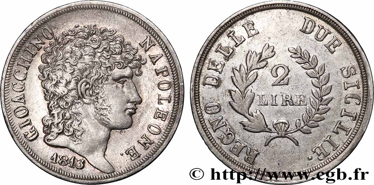 ITALIE - ROYAUME DE NAPLES - JOACHIM MURAT 2 Lire 1813 Naples SUP/TTB+