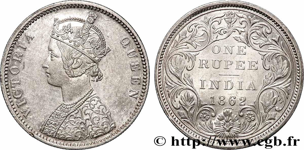 BRITISH INDIA 1 Roupie Victoria 1862 Calcutta AU