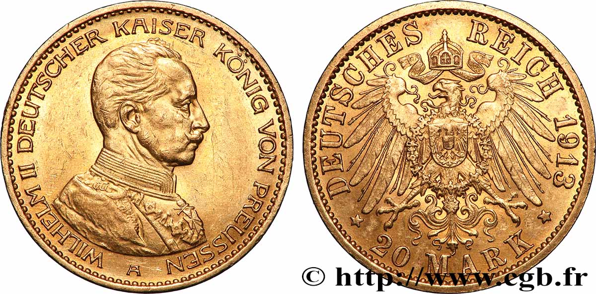 GERMANY - PRUSSIA 20 Mark Guillaume II 1913 Berlin AU