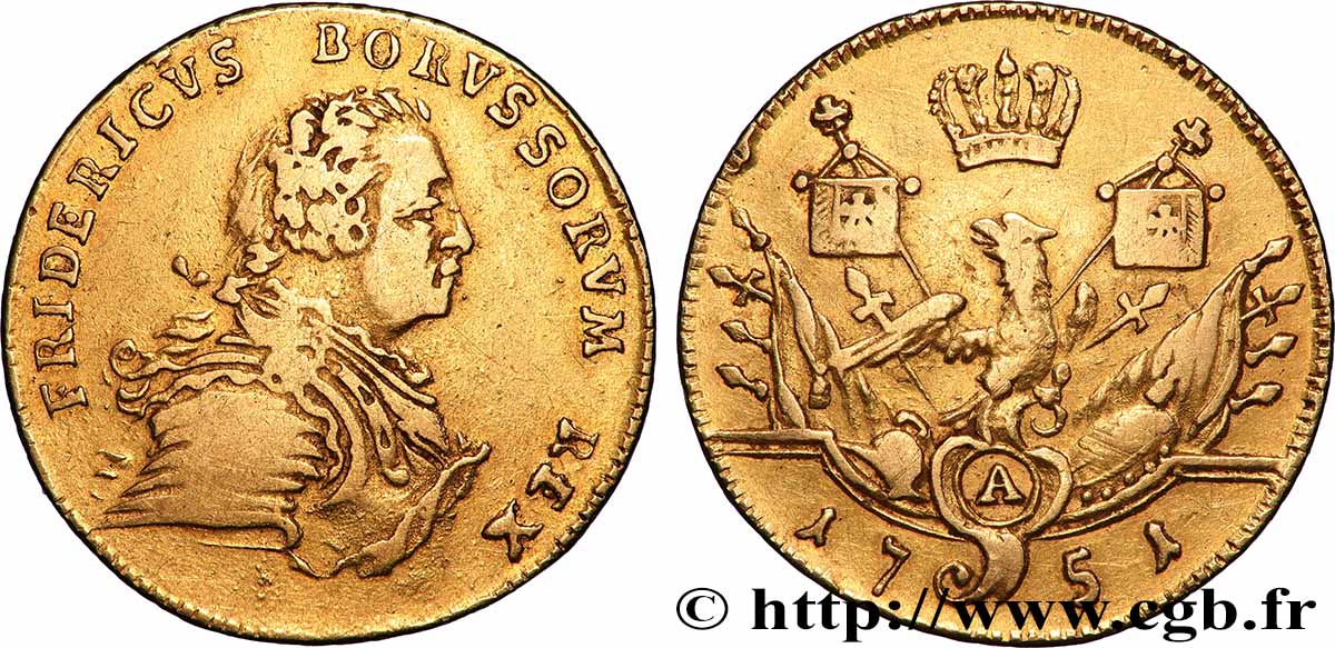 ALLEMAGNE - ROYAUME DE PRUSSE - FRÉDÉRIC II LE GRAND 1 Friedrich d or 1751 Berlin TTB