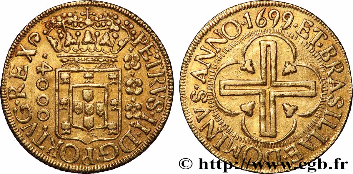 BRÉSIL - EMPIRE DU BRÉSIL - PIERRE II 4000 Réis 1699 Rio de Janeiro XF