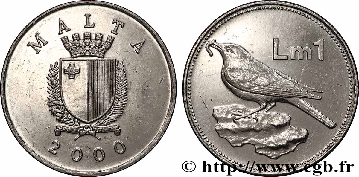 MALTA 1 Lira emblème / oiseau 2000 Llantrisant AU