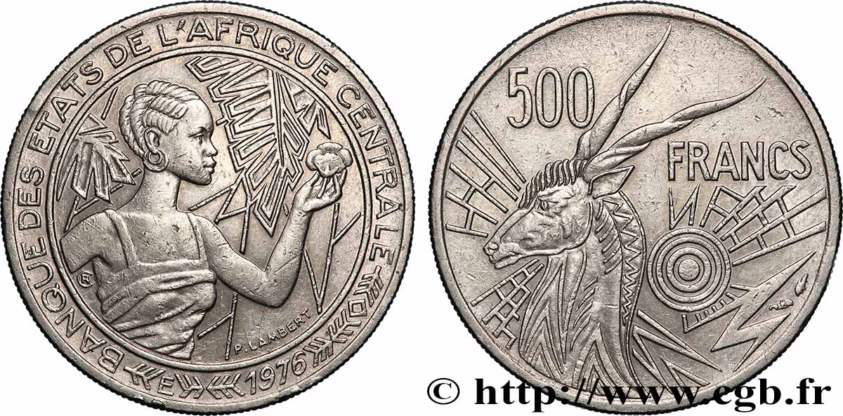 ÉTATS DE L AFRIQUE CENTRALE 500 Francs lettre ‘E’ Cameroun 1976 Paris TTB+
