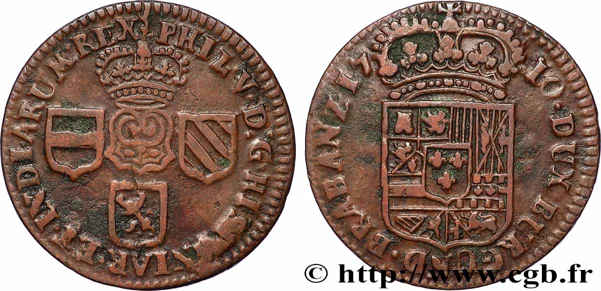 BÉLGICA - PAíSES BAJOS ESPAÑOLES 1 Liard de Namur pour Philippe V d’Espagne 1710 Namur BC+
