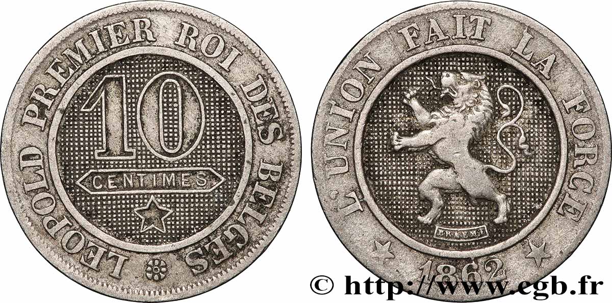 BELGIQUE 10 Centimes Léopold Ier 1862 Bruxzlles TTB