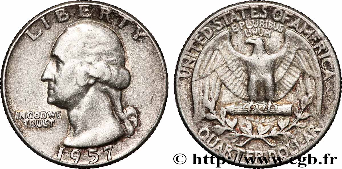 ÉTATS-UNIS D AMÉRIQUE 1/4 Dollar Georges Washington 1957 Philadelphie TTB