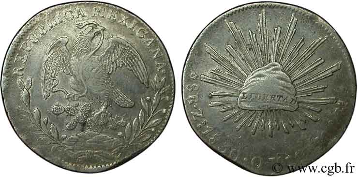MEXIQUE 8 Reales Aigle / bonnet phrygien sur soleil 1830 Zacatecas TB+ 