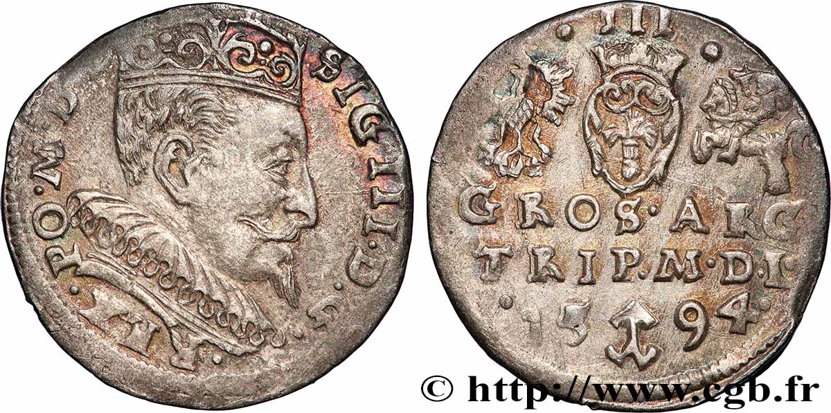 POLAND - SIGISMUND III VASA 3 Groszy 1594 Marienburg AU