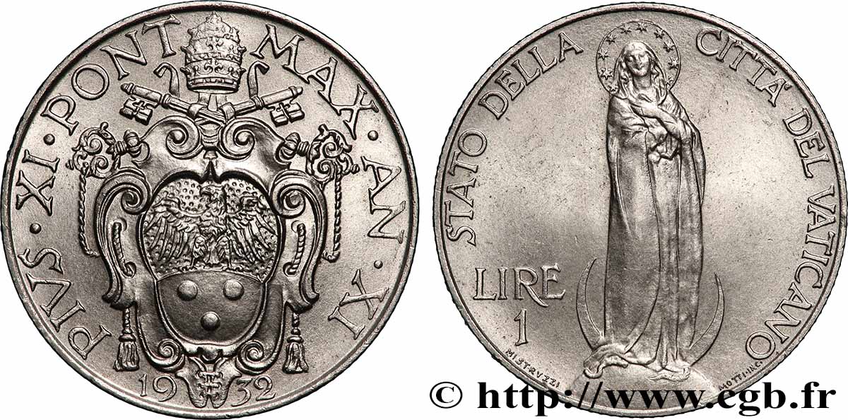 VATICANO E STATO PONTIFICIO 1 Lire frappe au nom de Pie XI an XIII 1932 Rome SPL
