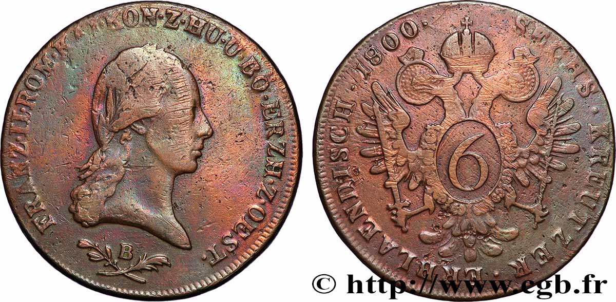 AUSTRIA 6 Kreuzer François II 1800 Kremnitz XF