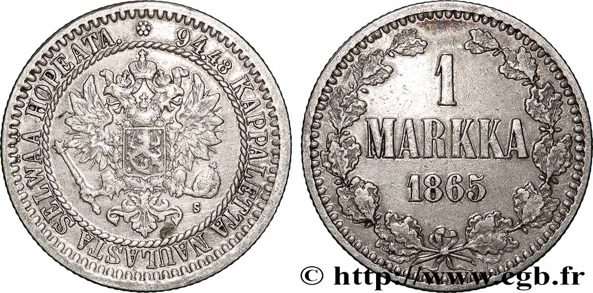 FINLAND 1 Markkaa 1865 Helsinki VF
