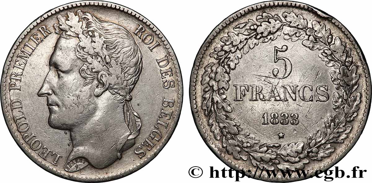 BELGIEN 5 Francs Léopold Ier 1833 fSS