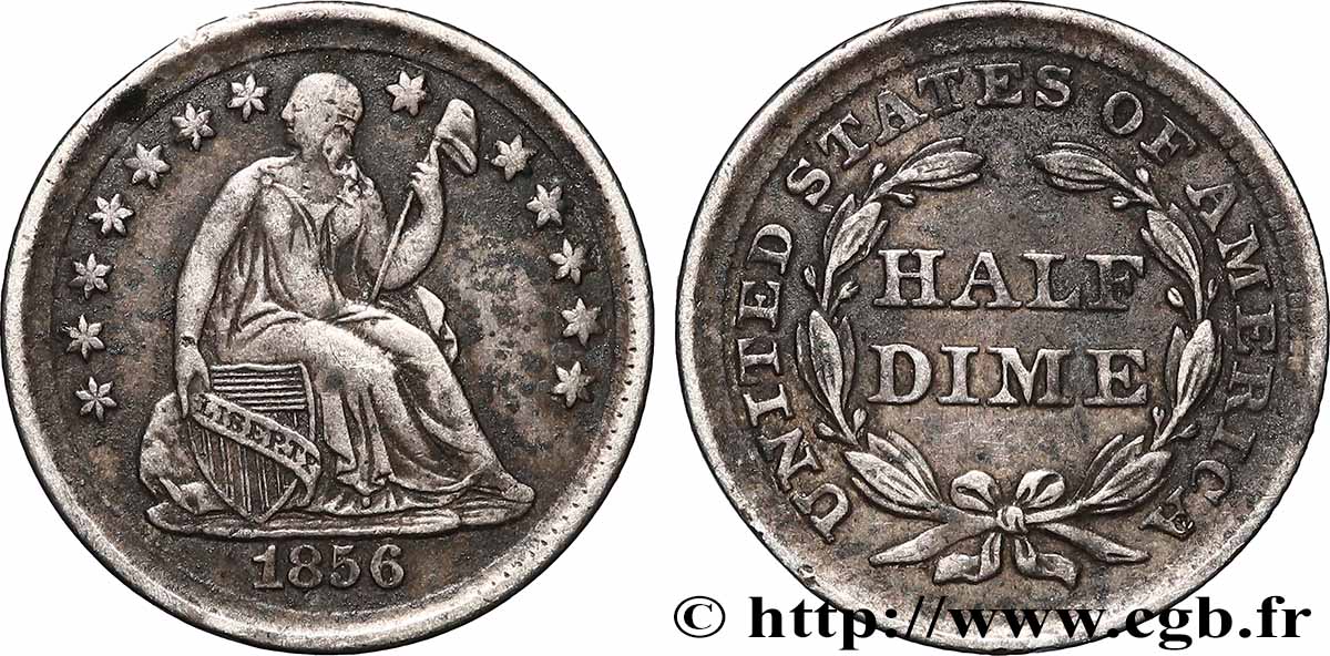 UNITED STATES OF AMERICA 1/2 Dime Liberté assise 1856 Philadelphie XF