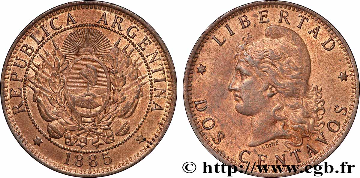 ARGENTINIEN 2 Centavos “Liberté” 1885 VZ