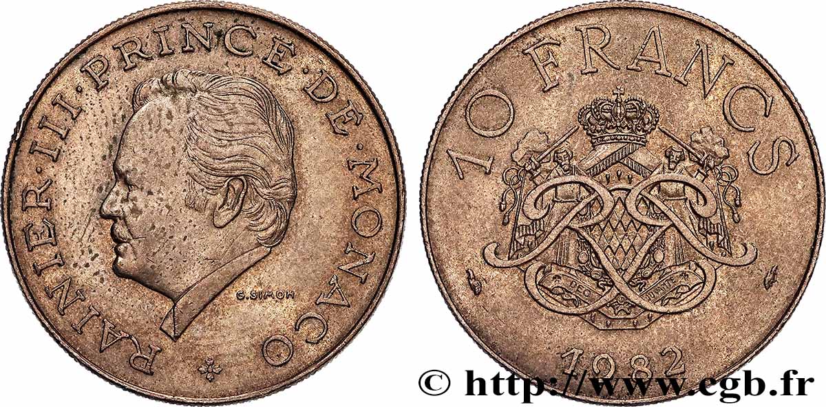 MONACO 10 Francs Rainier III 1982 Paris EBC