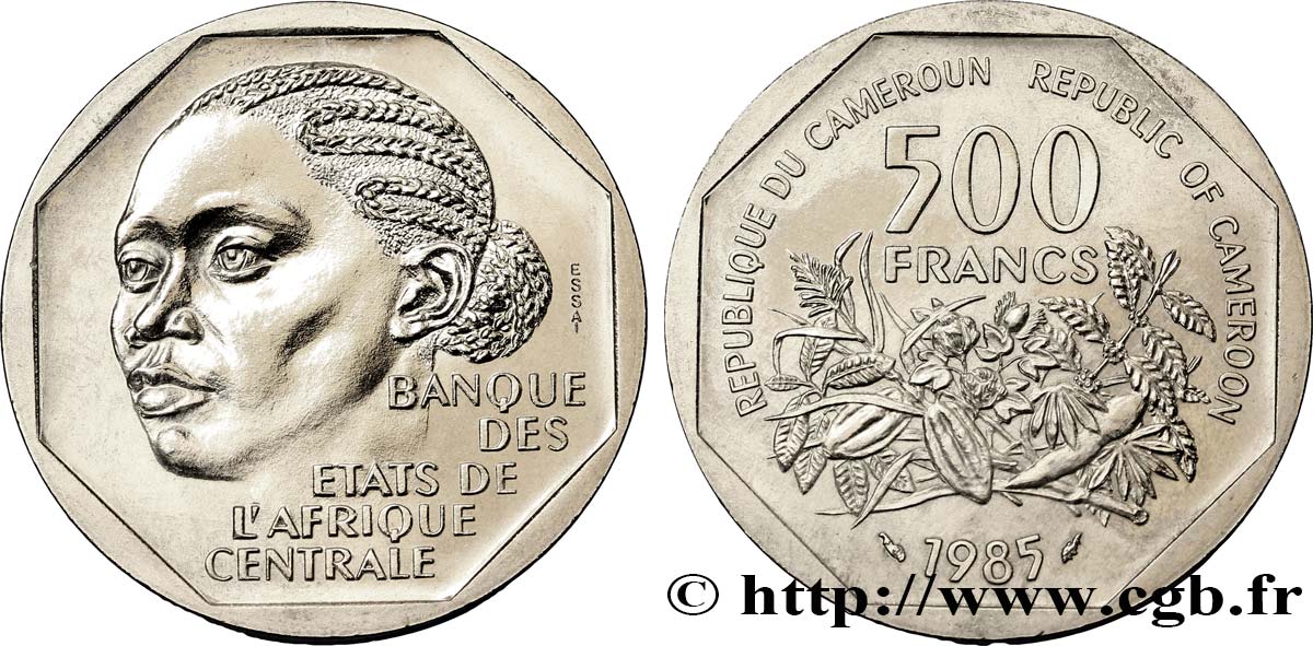 CAMEROUN Essai de 500 Francs femme légende bilingue 1985 Paris SPL 
