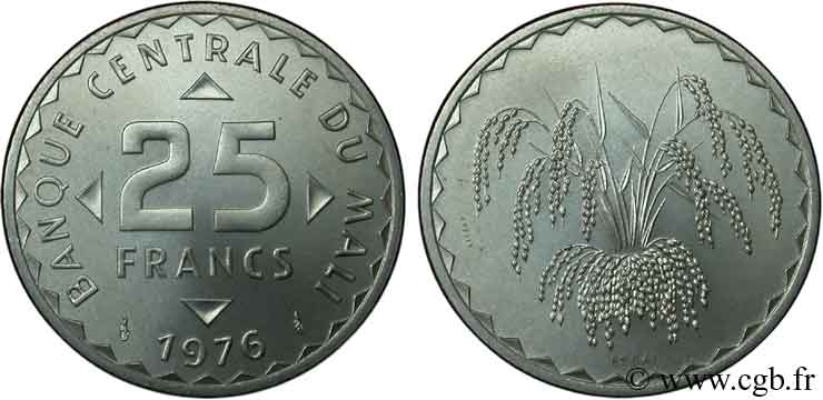 MALI Essai 25 Francs plant de mil 1976 Paris SPL 
