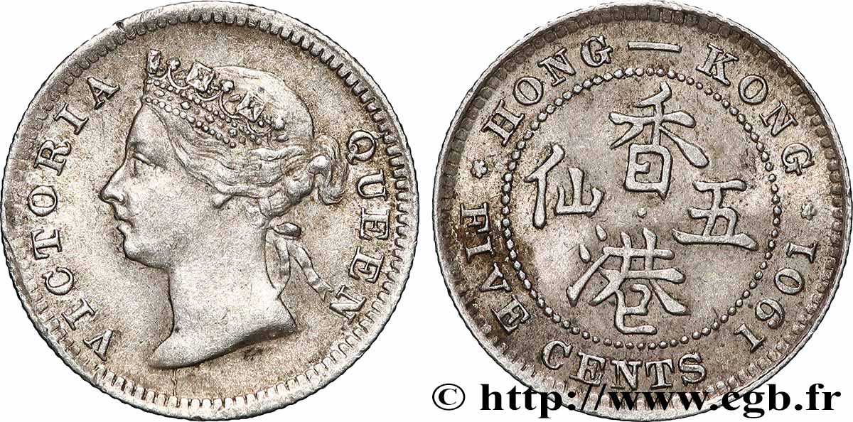 HONG KONG 5 Cents Victoria 1901 q.SPL