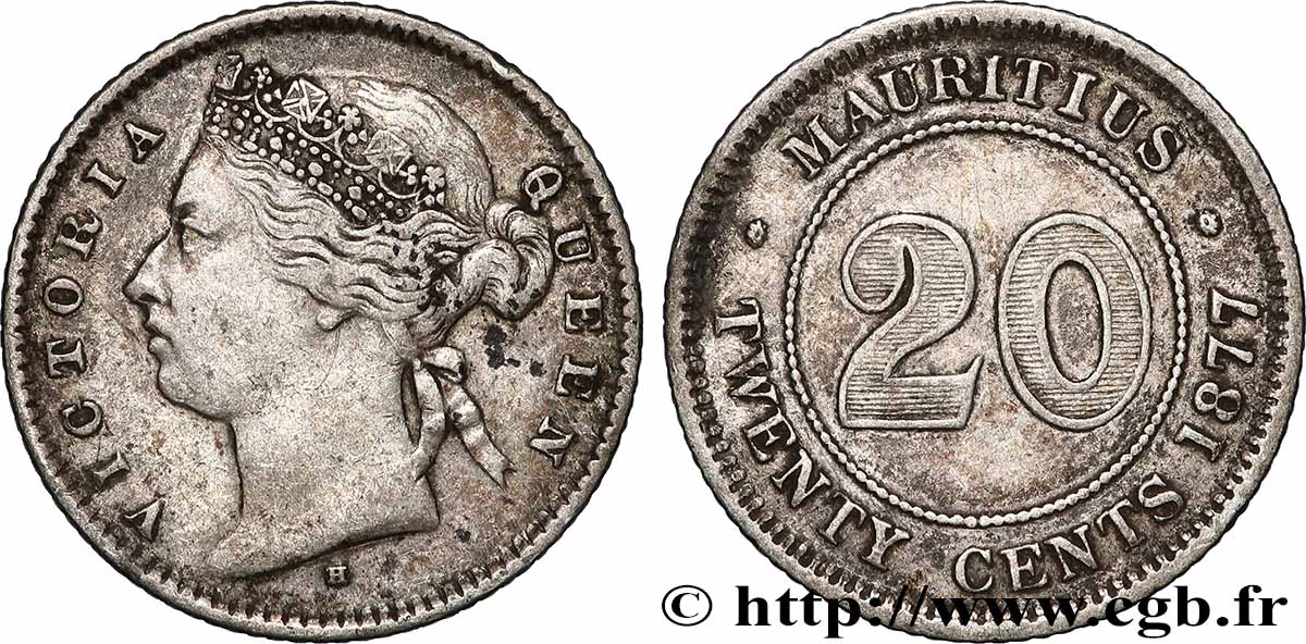 MAURITIUS 20 Cents Victoria 1877 Heaton SS