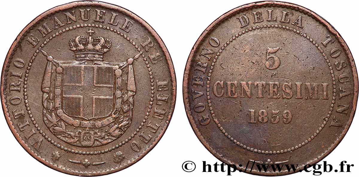 ITALIE - TOSCANE 5 Centesimi Victor Emmanuel - Gouvernement de la Toscane 1859 Birmingham TB+